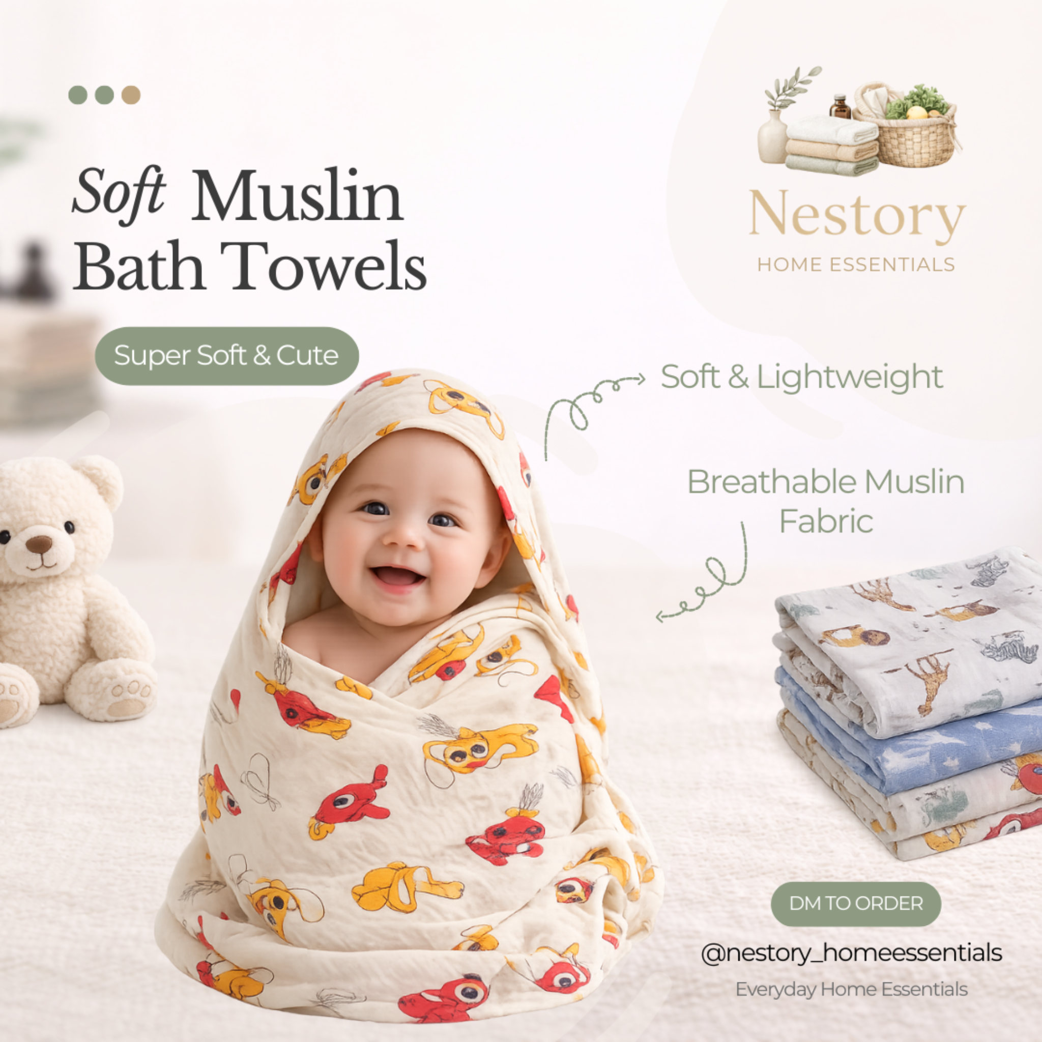 Soft Muslin Bath Towels – Lightweight & Breathable Cotton Towels