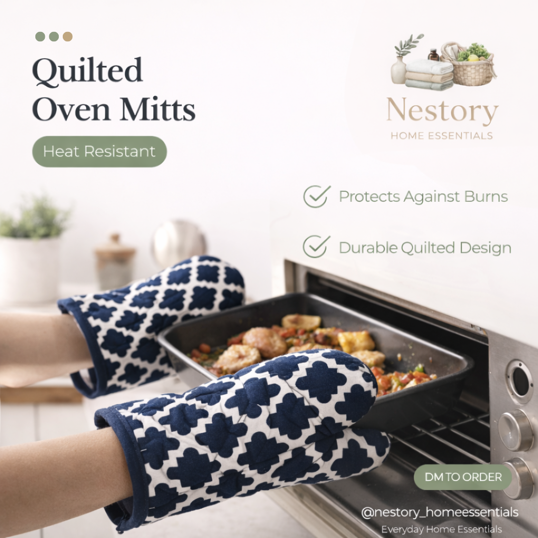 Quilted Cotton Oven Mitts – Heat Resistant Kitchen Gloves (Pair)