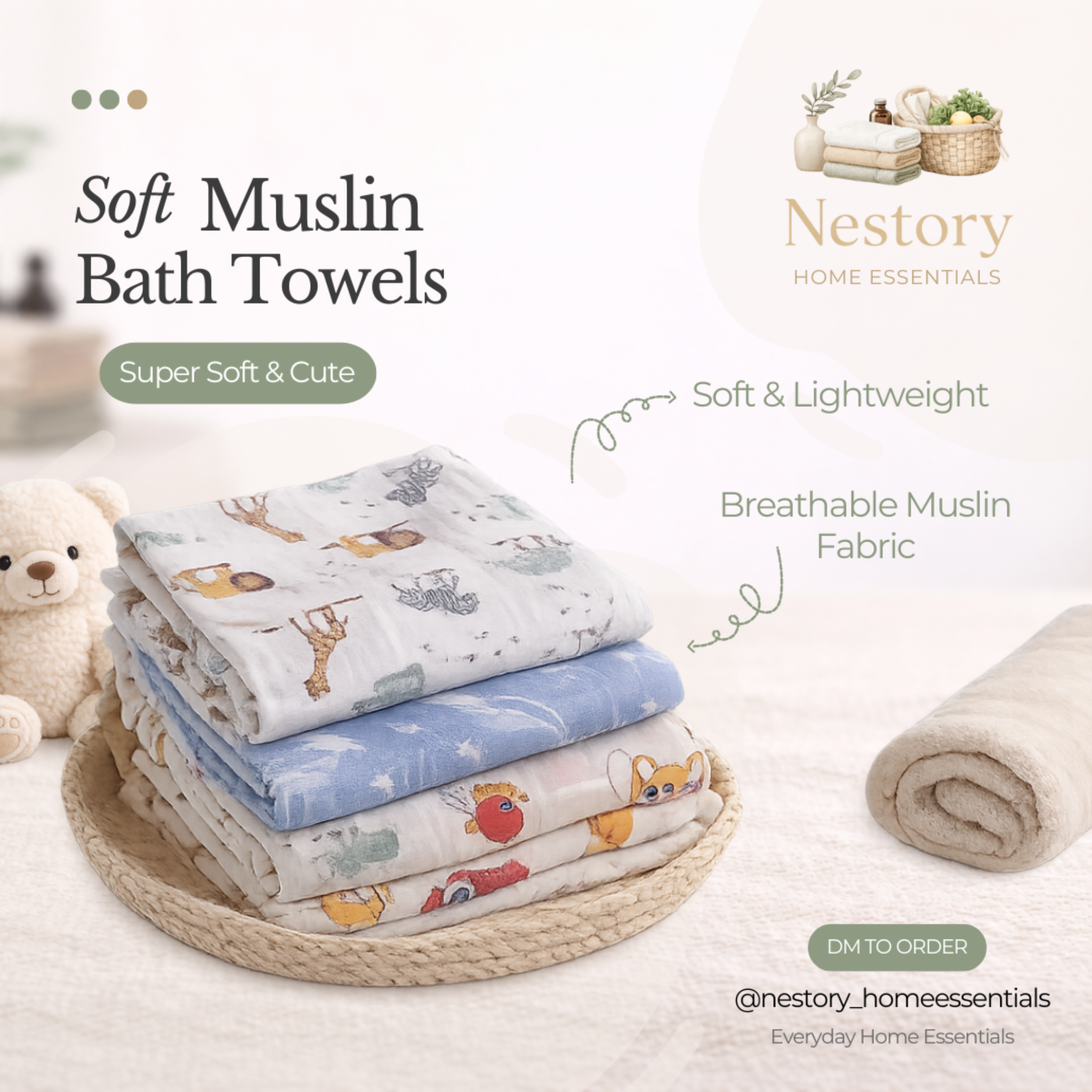 Soft Muslin Bath Towels – Lightweight & Breathable Cotton Towels