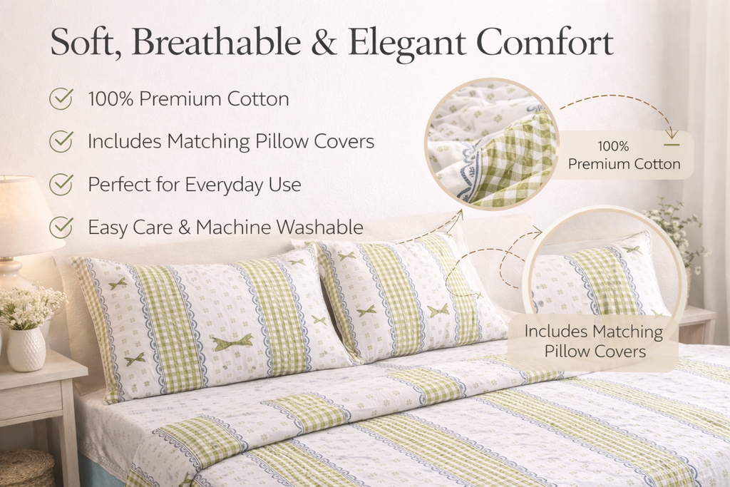 Premium Cotton Bedspread Set with Pillow Covers –  King Size & Queen Size