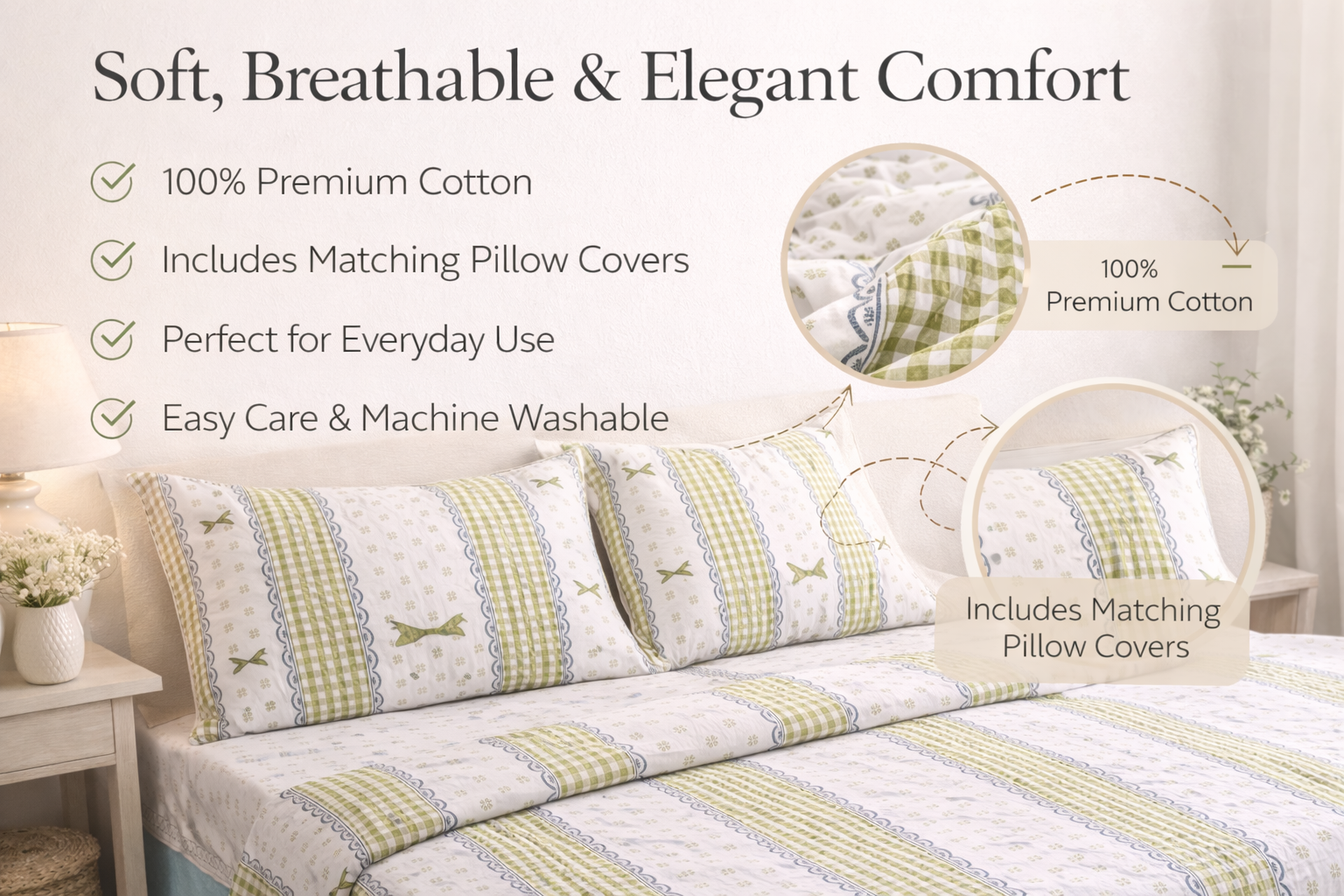 Premium Cotton Bedspread Set with Pillow Covers –  King Size & Queen Size