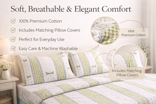 Premium Cotton Bedspread Set with Pillow Covers –  King Size & Queen Size