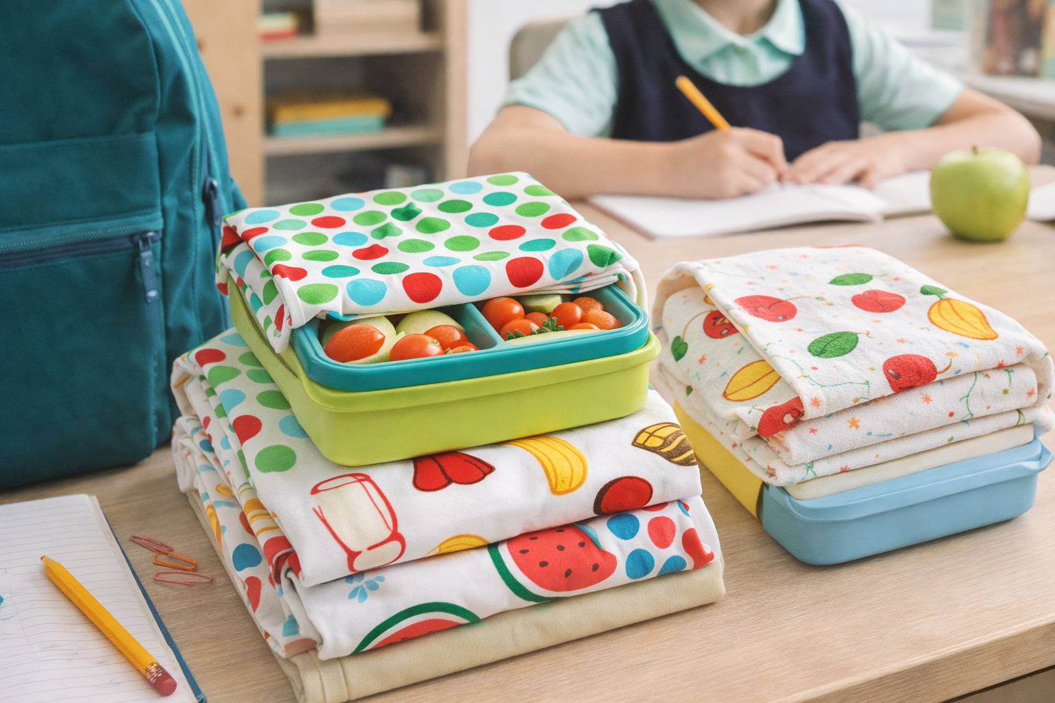 Kids Reusable Cotton Lunch Towels – Pack of 6 | Soft School Essential