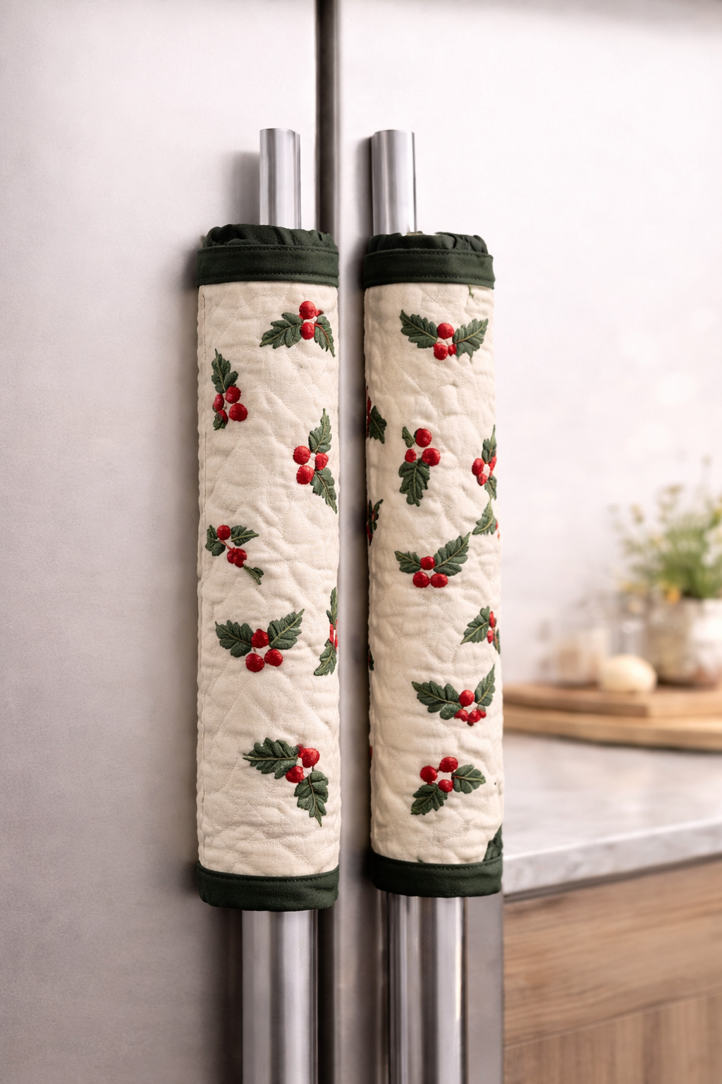 Premium Quilted Fridge Handle Covers – Festive Cotton Protective Handle Wraps (Set of 2)