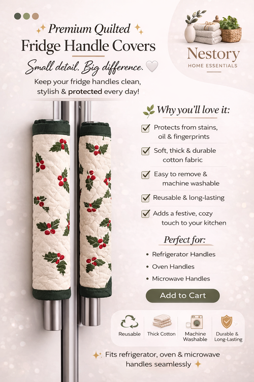 Premium Quilted Fridge Handle Covers – Festive Cotton Protective Handle Wraps (Set of 2)