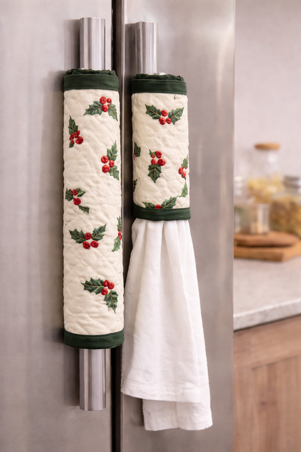 Premium Quilted Fridge Handle Covers – Festive Cotton Protective Handle Wraps (Set of 2)