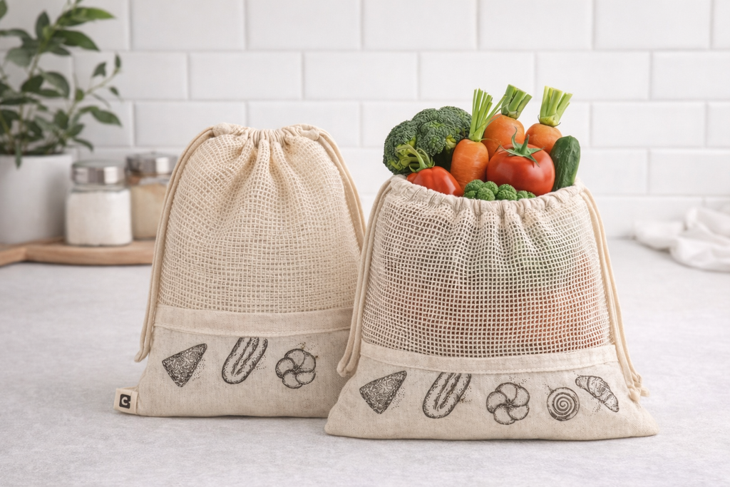 Reusable Organic Cotton Mesh Produce Bags (Pack of 5) – Eco-Friendly Grocery Storage