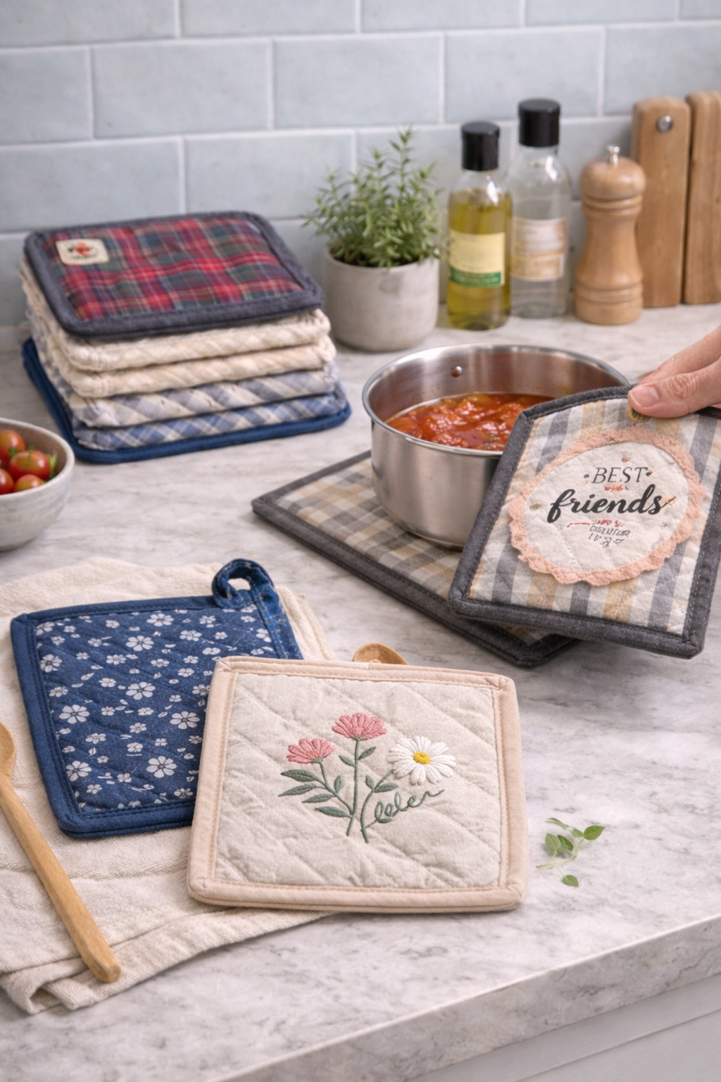 Quilted Cotton Pot Holders (Set of 2) – Heat Resistant Kitchen Pads