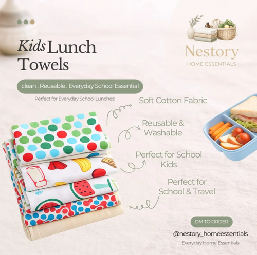 Kids Reusable Cotton Lunch Towels – Pack of 6 | Soft School Essential